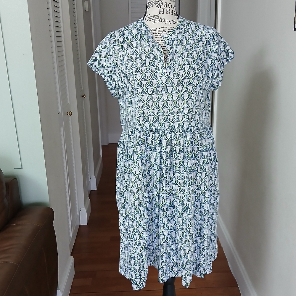 Ro's Garden  Blue and Green‎ Patterned Dress